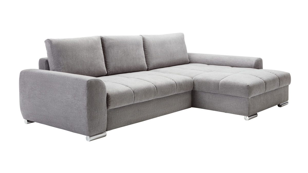 Ecksofa Nova via aus Stoff in Grau Ecksofa Fabio - Schlaffunktion mit Bettkasten melangefarbener Bezug - Stellfläche ca. 283 x 181 cm