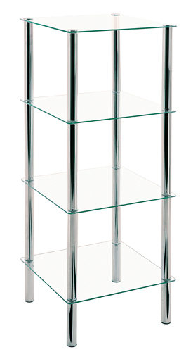 Regal Haku aus Glas in Transparent Glasboden-Regal als praktisches Kleinmöbel Klarglas & Chrom – vier Böden
