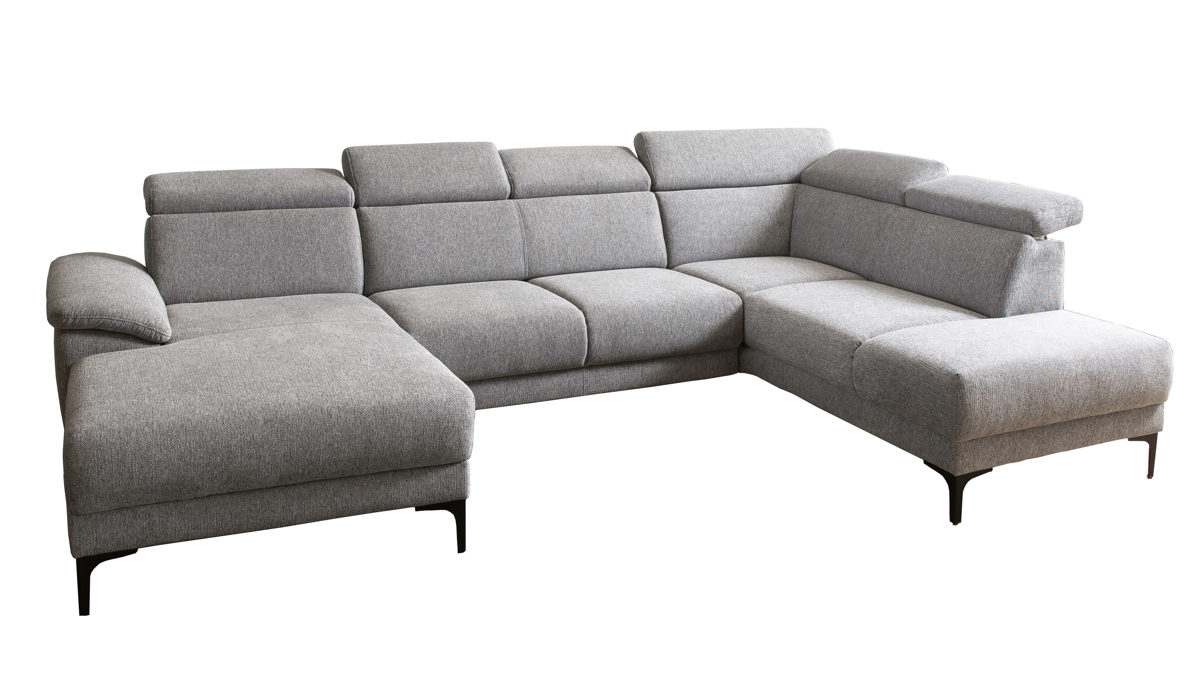 Ecksofa Exxpo sofa fashion aus Stoff in Hellgrau Wohnlandschaft Cosby hellgrauer Strukturstoff & Schwarz - Stellfläche ca. 209 x 324 cm