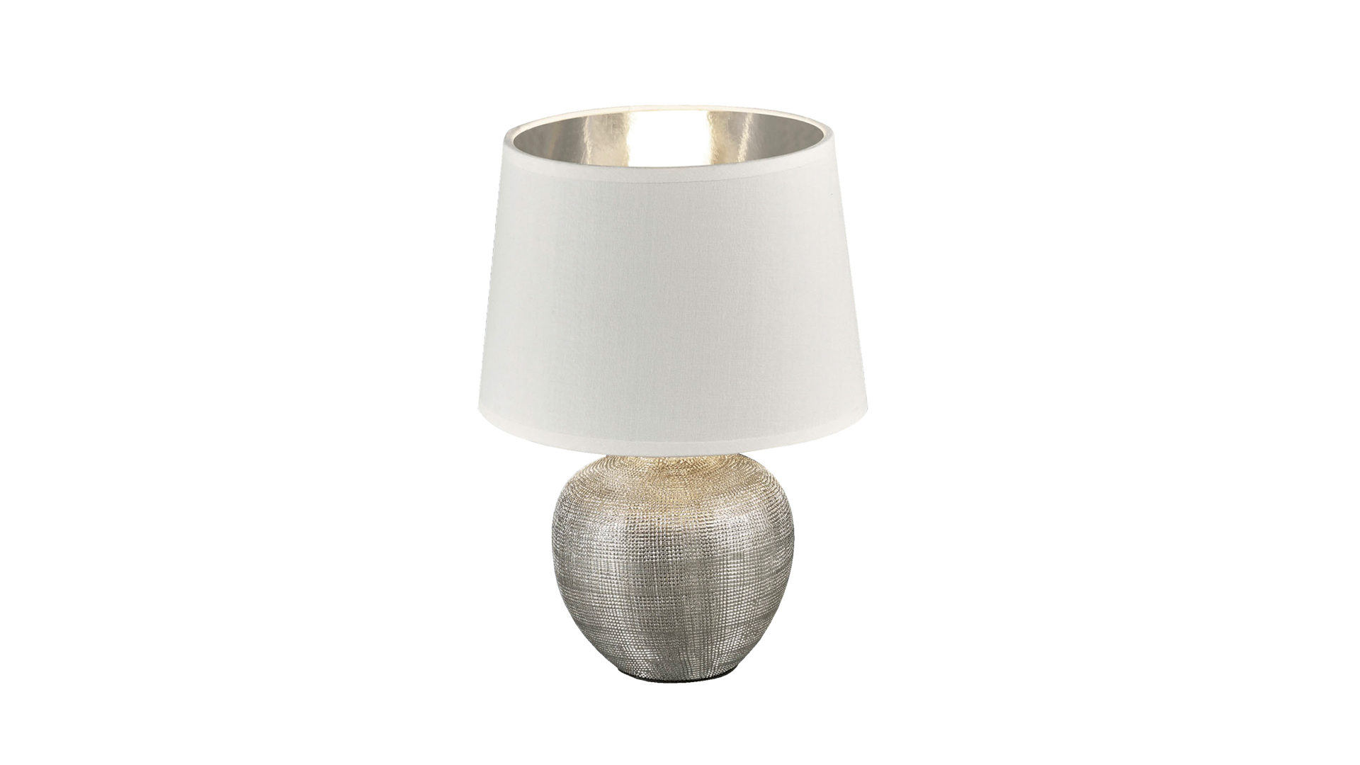 Tischleuchte Reality leuchten aus Stoff in Weiß RL Tischleuchte - Tischlampe Luxor Silber & Weiß – Höhe ca. 26 cm