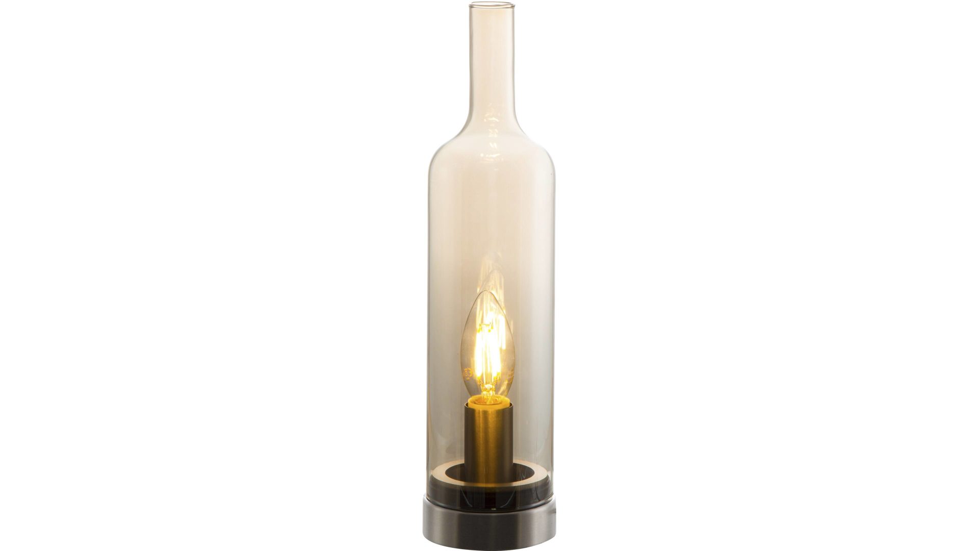 Tischleuchte Nino leuchten aus Glas in Braun Nino Tischleuchte Bottle amberfarbenes Glas & Nickel – Höhe ca. 33 cm