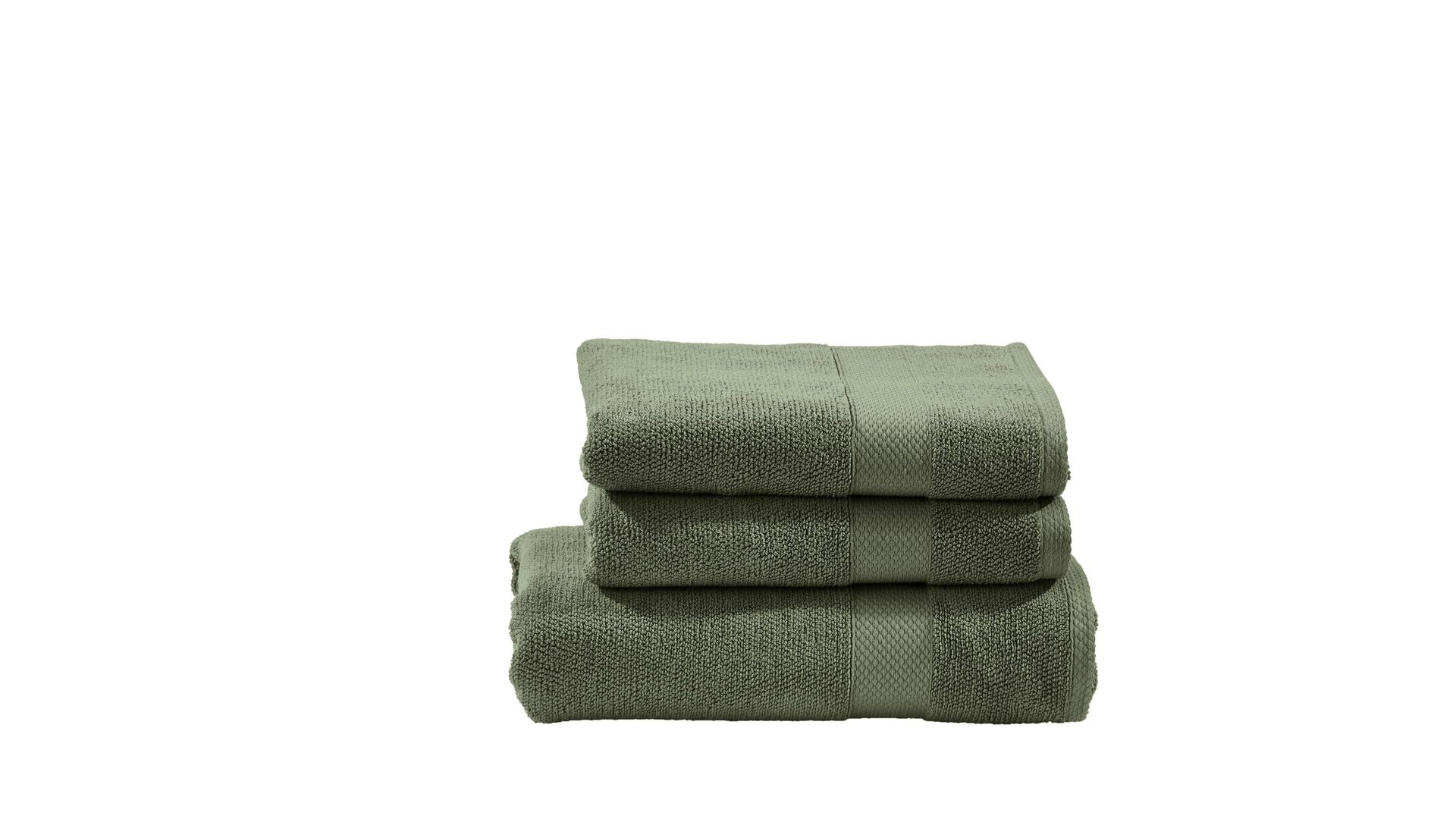 Handtuch-Set Done® be different aus Stoff in Dunkelgrün DONE® Handtuch-Set Deluxe für Ihre Heimtextilien khakifarbene Baumwolle  – dreiteilig