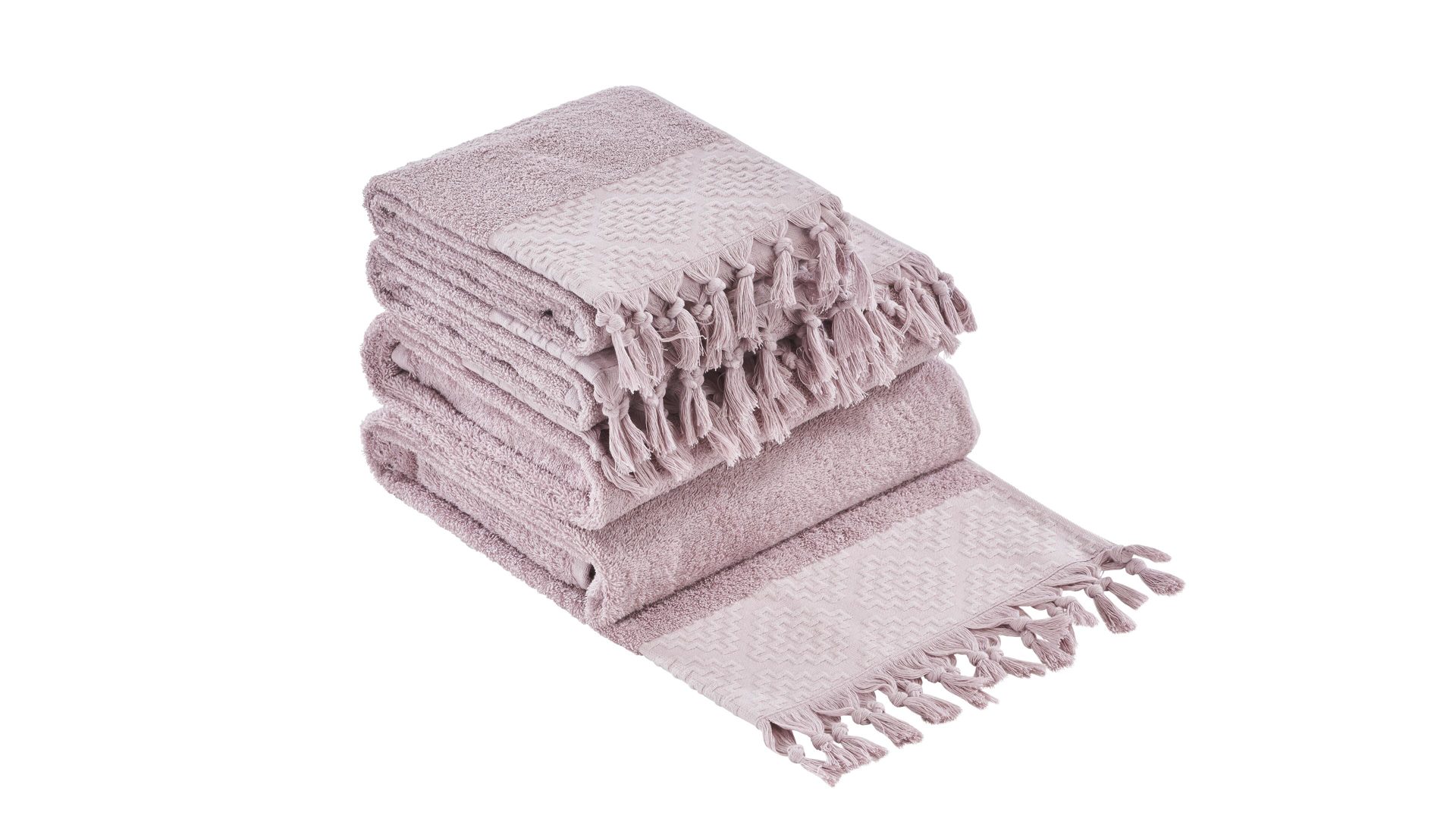 Handtuch-Set Done® be different aus Stoff in Pastell DONE® Handtuch-Set Provence Boheme - Heimtextilien altrosafarbene Baumwolle  – vierteilig
