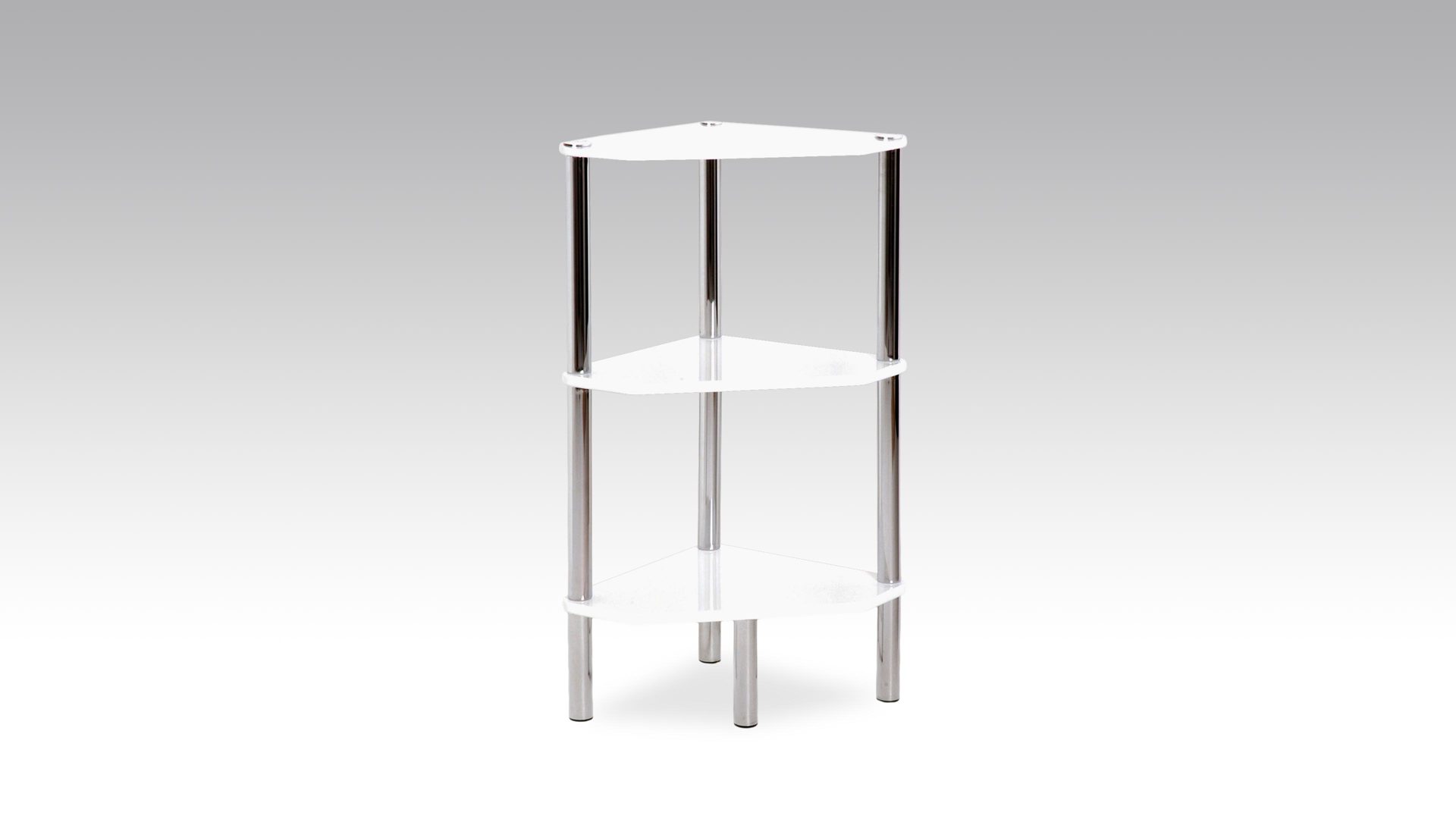 Eckregal Haku aus MDF Metall in Weiß Eckregal, ein Kleinmöbel für moderne Wohnlandschaften weiße Kunststoffoberfläche & Chrom - drei Böden, Höhe ca. 77 cm