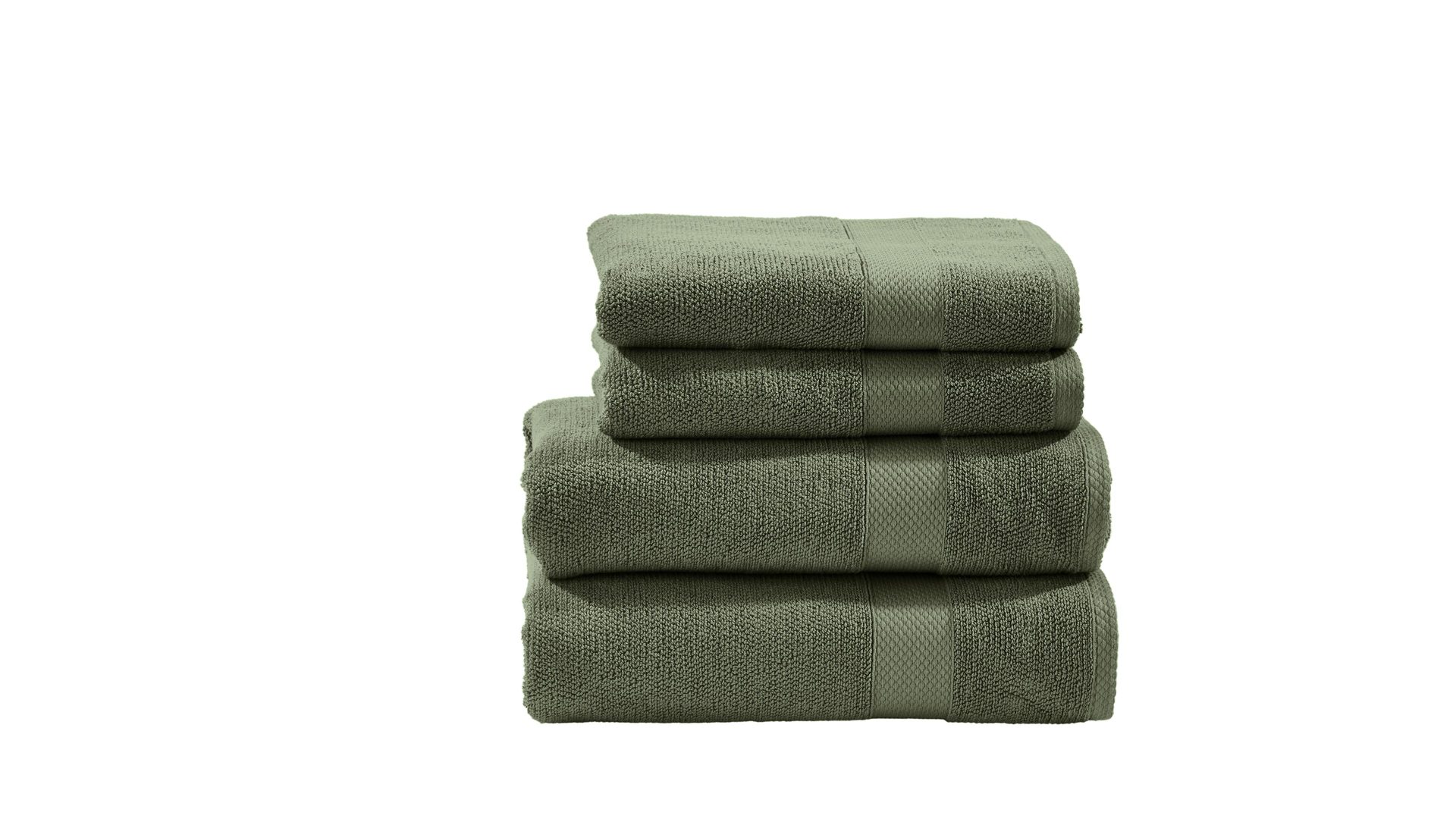 Handtuch-Set Done® be different aus Stoff in Dunkelgrün DONE® Handtuch-Set Deluxe für Ihre Heimtextilien khakifarbene Baumwolle – vierteilig