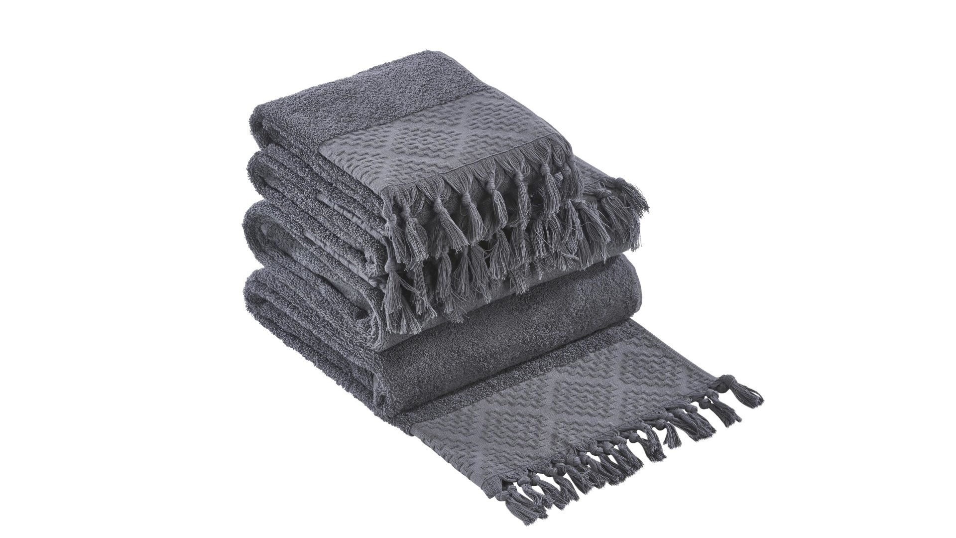 Handtuch-Set Done.® aus Stoff in Anthrazit done.® Handtuch-Set Provence Boheme anthrazitfarbene Baumwolle  – vierteilig