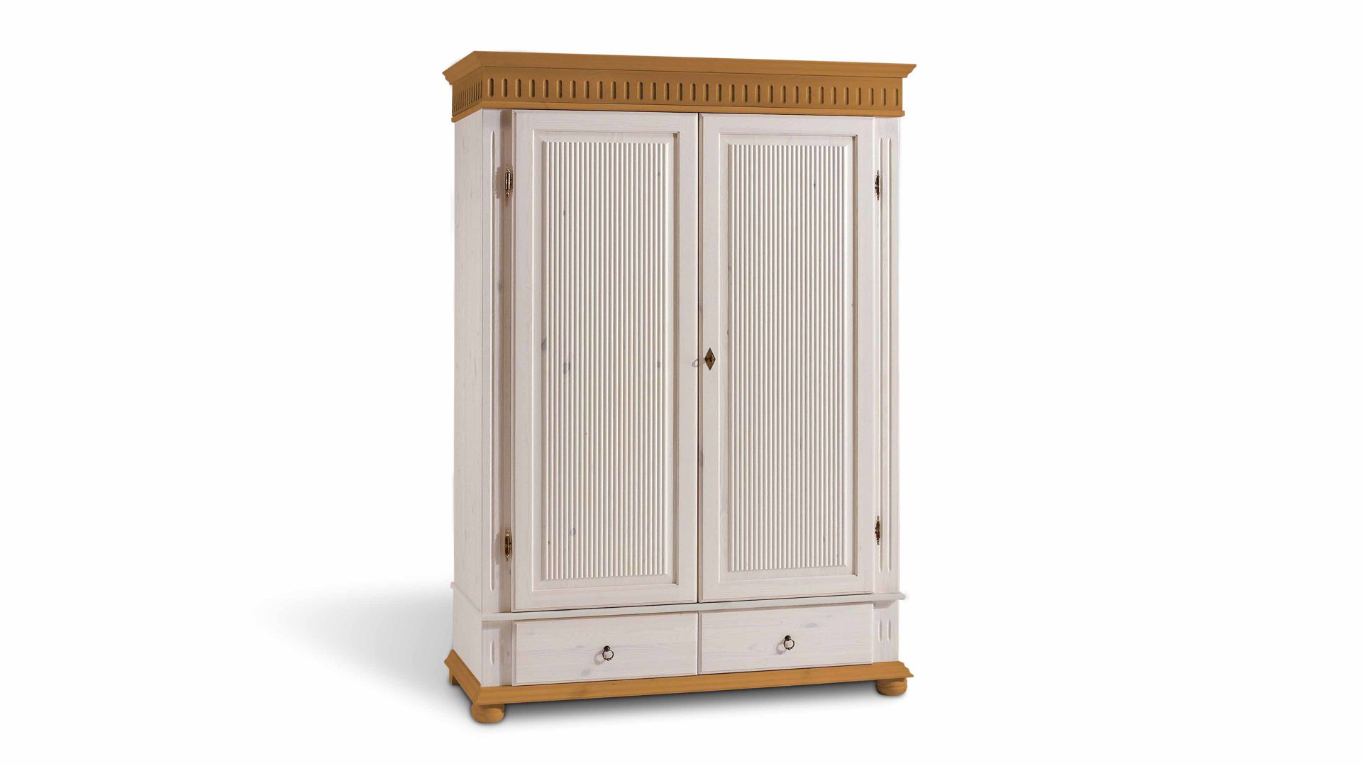 Kleiderschrank Euro diffusion aus Holz in Holzfarben Kleiderschrank für modern eingerichtete Schlafzimmer Antik & Weiß - zwei Türen, zwei Schubladen