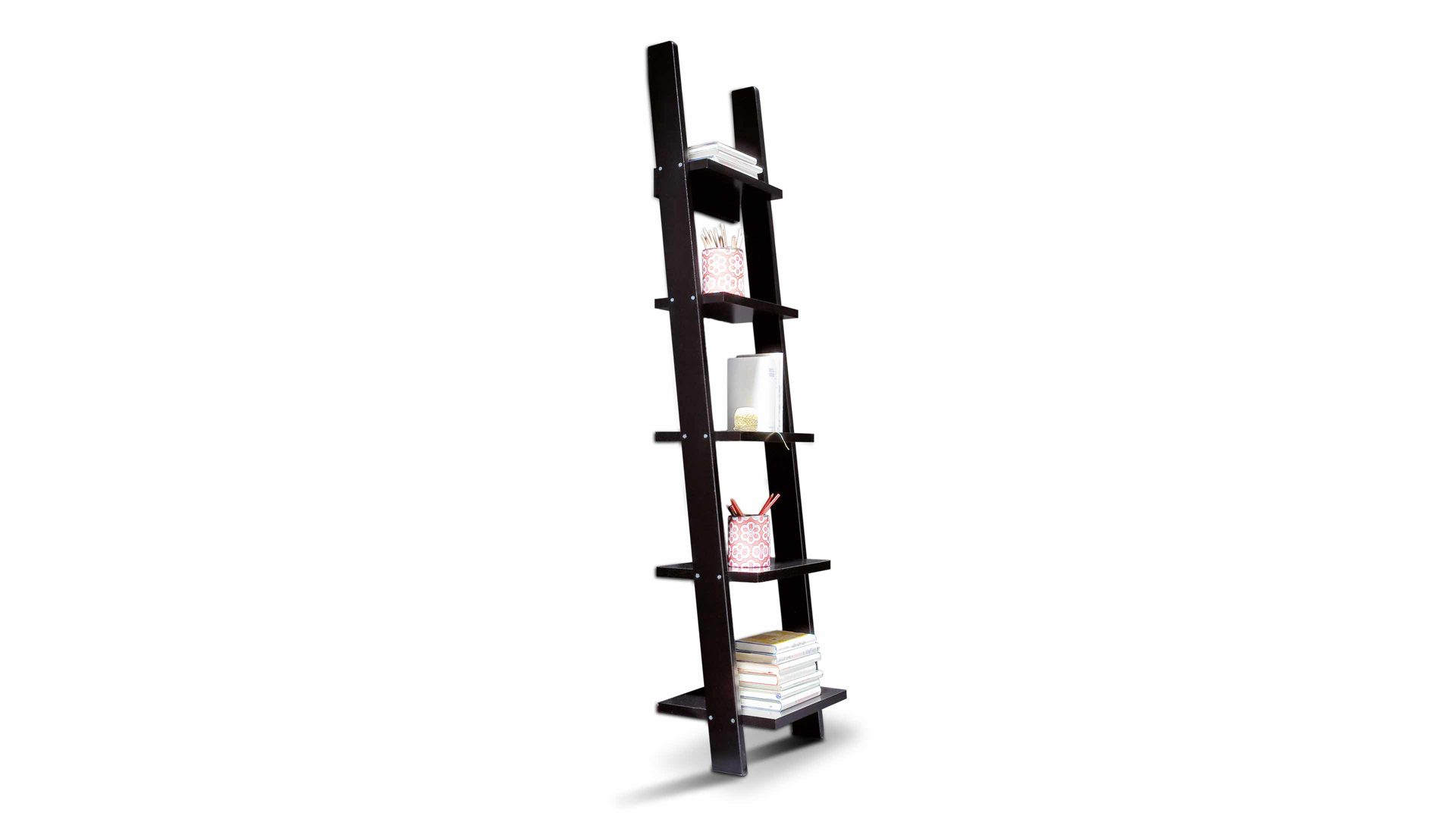 Regal Tenzo aus MDF in Schwarz Leiter-Regal, ein charmantes Kleinmöbel mit Komfort schwarz lackiertes MDF - ca. 190 cm hoch