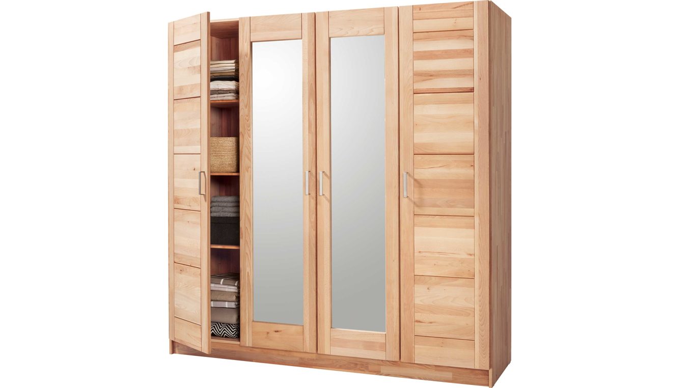 Kleiderschrank Elfo-möbel aus Holz in Holzfarben Kleiderschrank Tollow und stilvolles Schlafzimmermöbel geölte Kernbuche - vier Türen, Breite ca. 202 cm