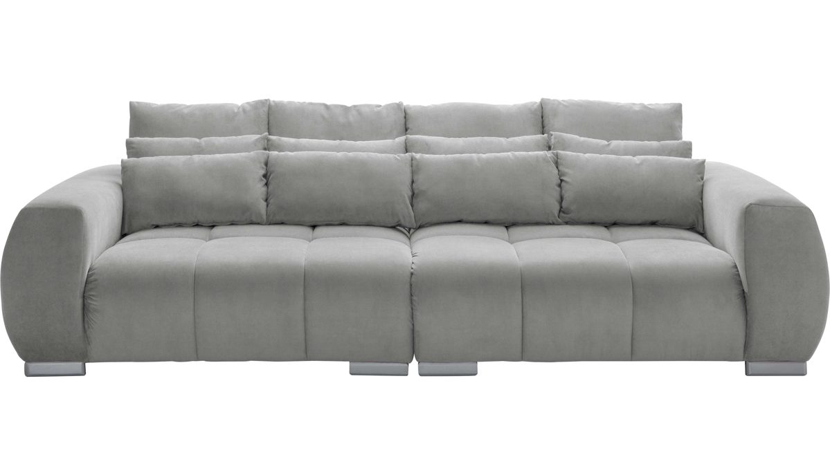 Bigsofa KAWOO® aus Stoff in Hellgrau KAWOO® Bigsofa Escape bzw. Polstermöbel hellgrauer Bezug Sun 91 & silberfarbene Holzfüße - Länge ca. 276 cm