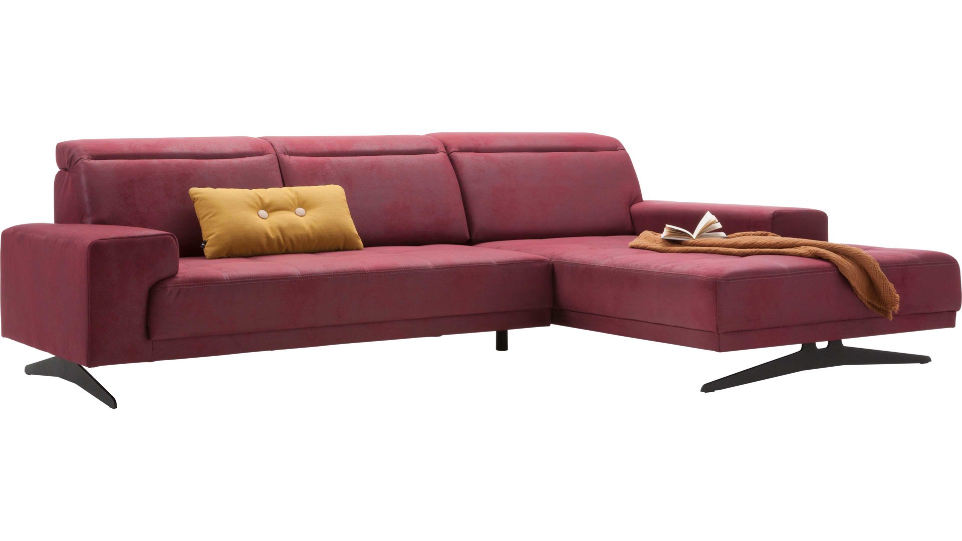 Ecksofa Iwaniccy aus Stoff in Rot Eckkombination Prince bordeauxfarbener Bezug Tarhe 59 – Stellfläche ca. 300 x 201 cm