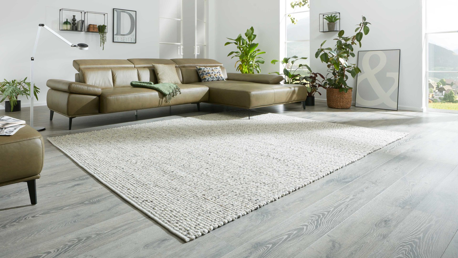Handwebteppich Interliving aus Naturfaser in Weiß Interliving Teppich Serie B-8001 Kalkstein – ca. 90 x 170 cm