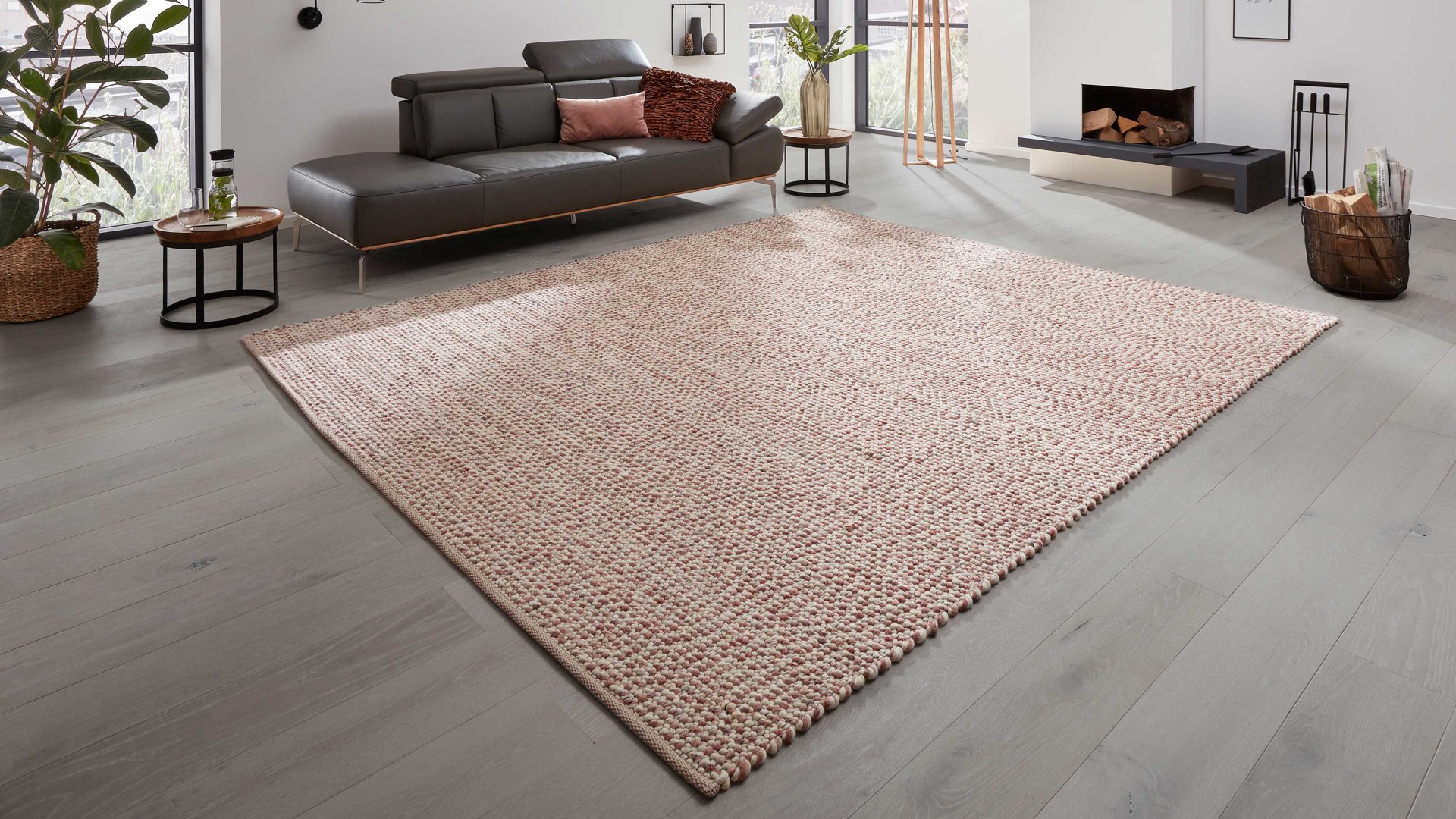 Handwebteppich Interliving aus Naturfaser in Pastell Interliving Teppich Serie B-8001 Rosé – ca. 90 x 170 cm