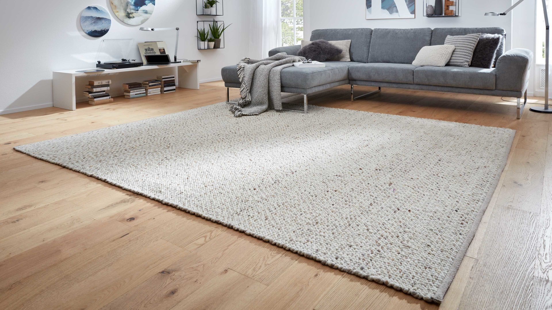 Handwebteppich Interliving aus Naturfaser in Beige Interliving Teppich Serie B-8001 sandfarbene Schurwolle – ca. 170 x 240 cm