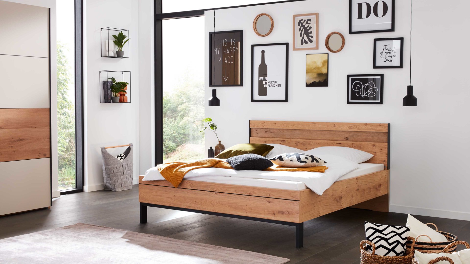 Bettgestell Interliving aus Holz in Holzfarben Interliving Schlafzimmer Serie 1024 – Bettgestell Winkelfüße, Liegefläche ca. 180 x 200 cm - Balkeneiche