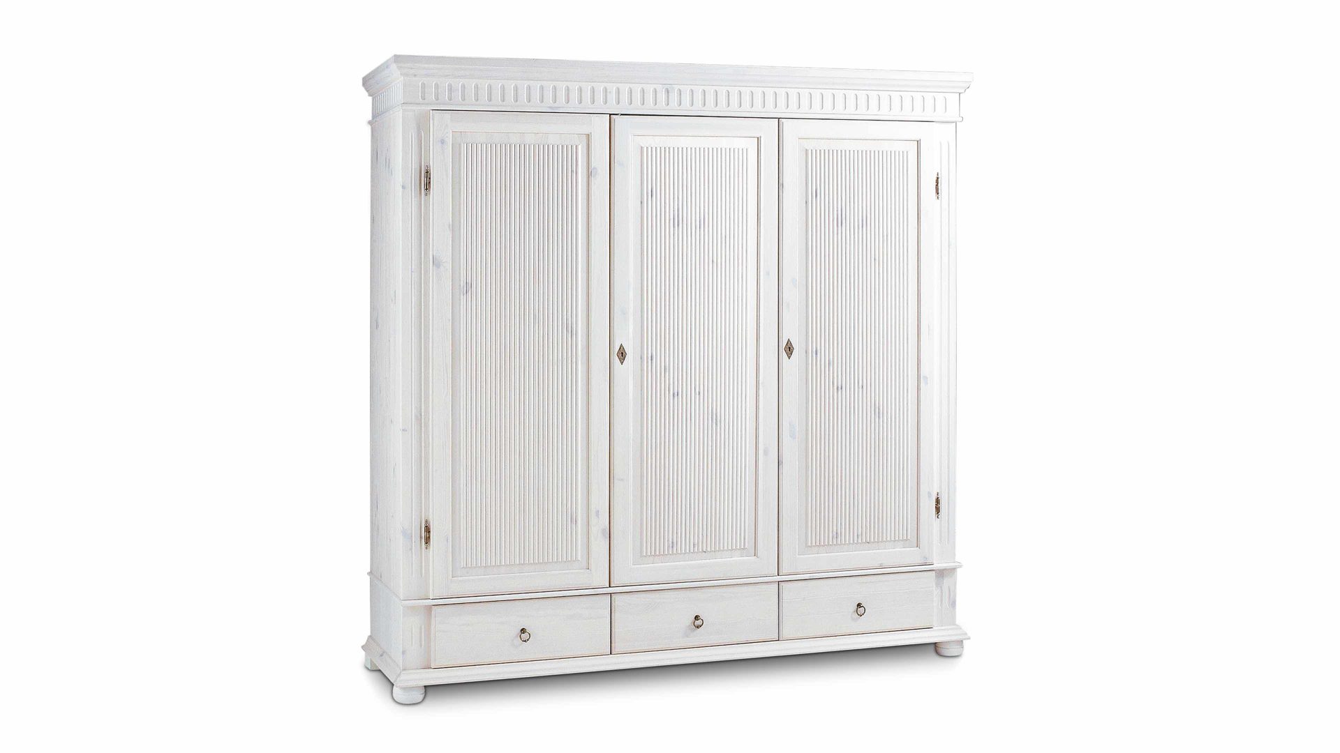 Kleiderschrank Euro diffusion aus Holz in Weiß Kleiderschrank fürs Schlafzimmer Weiß - drei Türen, drei Schubladen