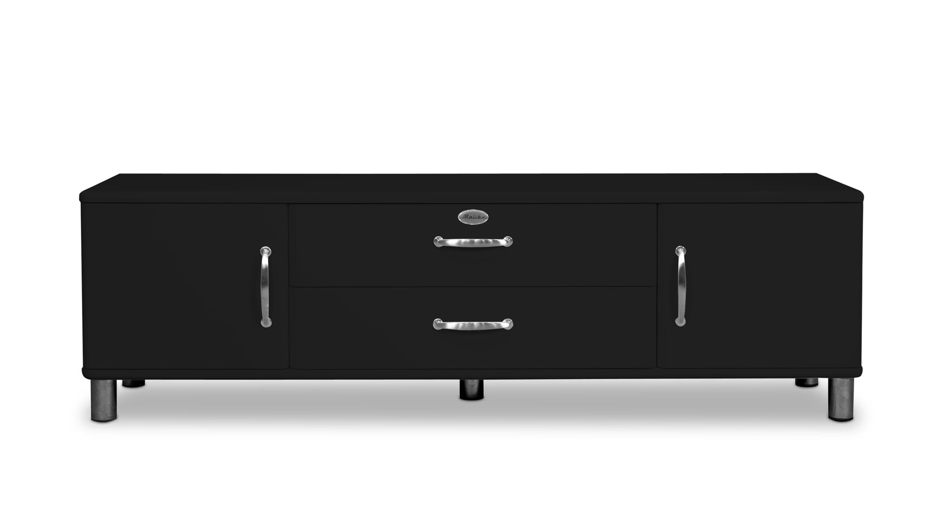 Lowboard Tenzo aus Holz in Schwarz Lowboard, auch als TV-Regal einsetzbar schwarze Lackoberflächen - zwei Schubladen, zwei Türen