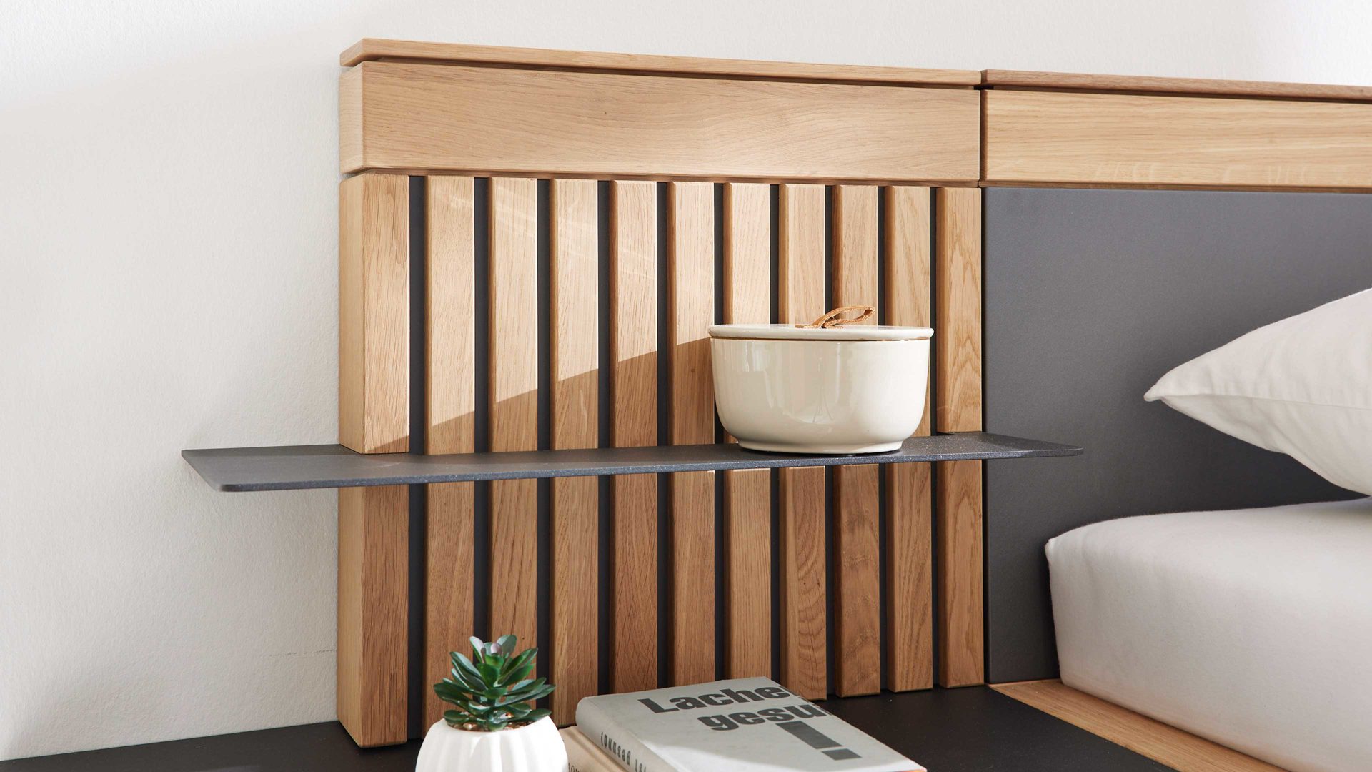 Paneel Interliving aus Holz in Holzfarben Interliving Schlafzimmer Serie 1029 – Aufsatzpaneel links - Wildeiche & Graphit