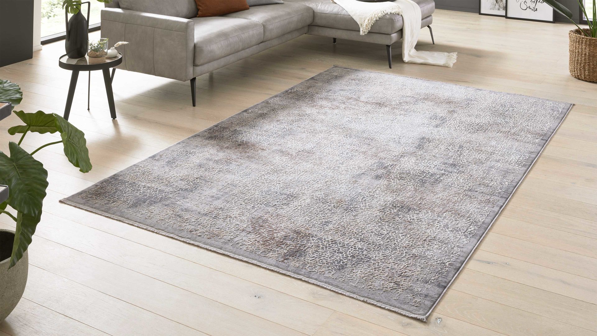 Webteppich Interliving aus Mischgewebe in Dunkelgrau Interliving Teppich Serie G-8050 graubraunes Vintagemuster - ca. 160 x 230 cm