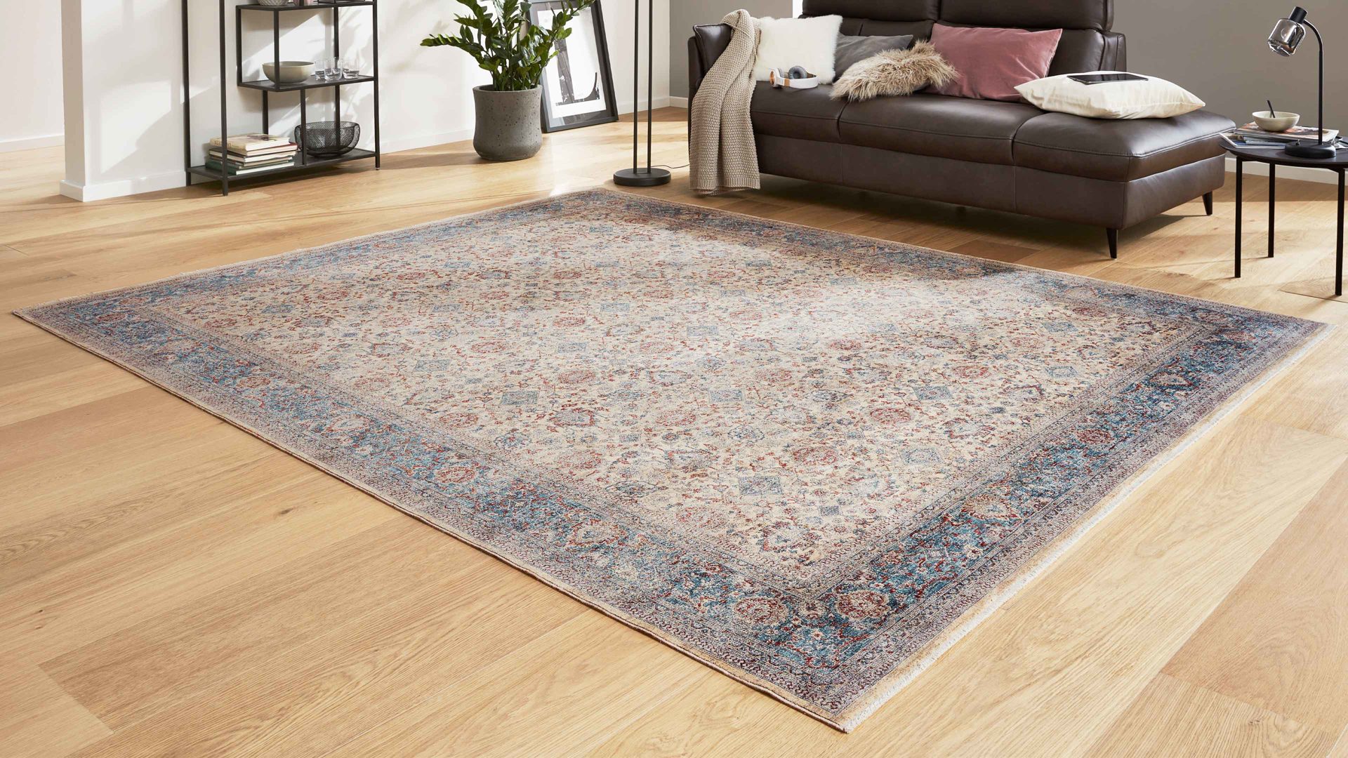 Webteppich Interliving aus Kunstfaser in Blau Interliving Teppich Serie L-8720 Creme-Blau – ca. 240 x 330 cm