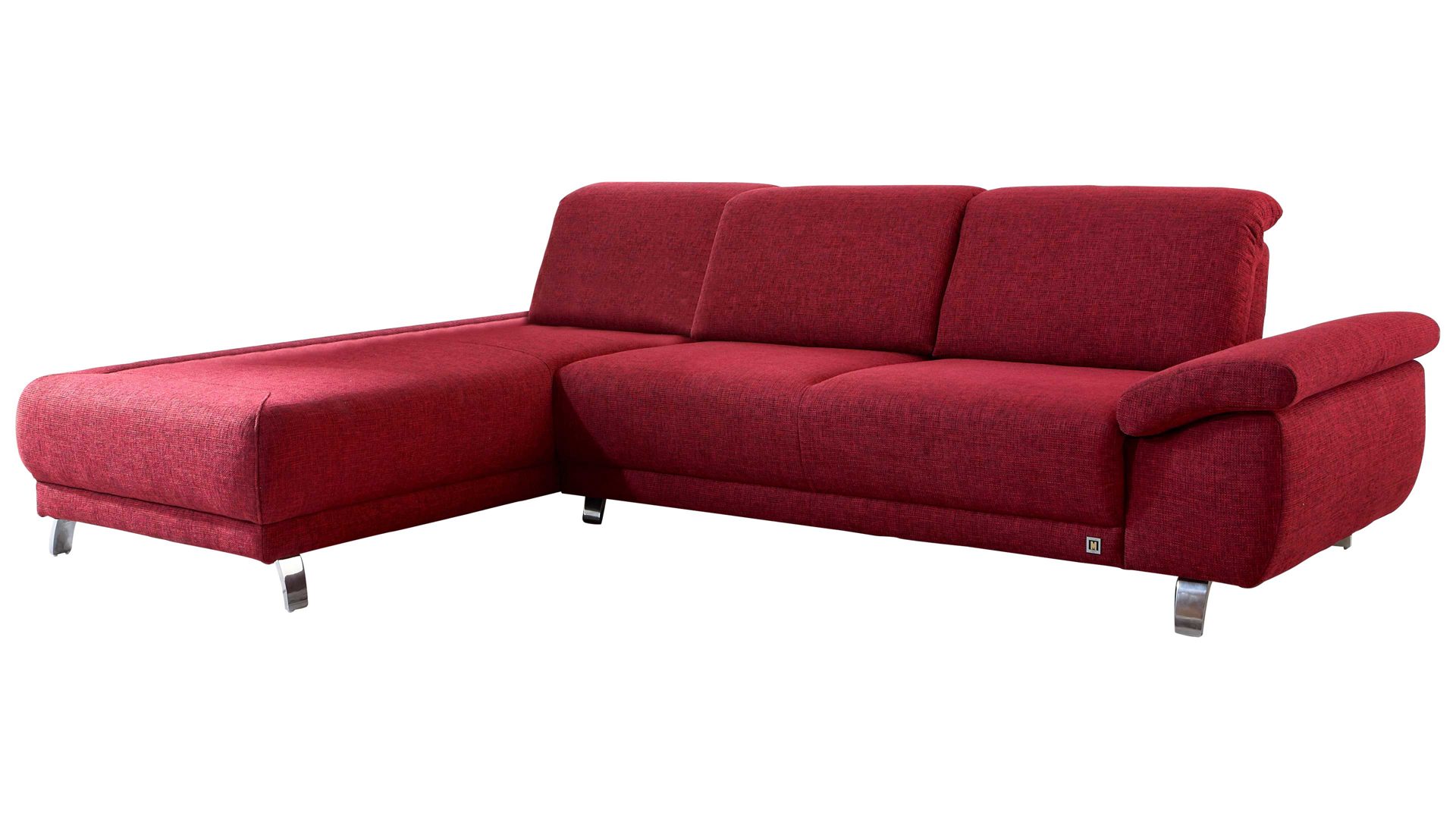 Ecksofa Dietsch. aus Stoff in Dunkelrot Eckcouch Tiamo für moderne Wohnlandschaften rubinroter Bezug Natura & Metallfüße 428 - Stellfläche ca. 205 x 275 cm