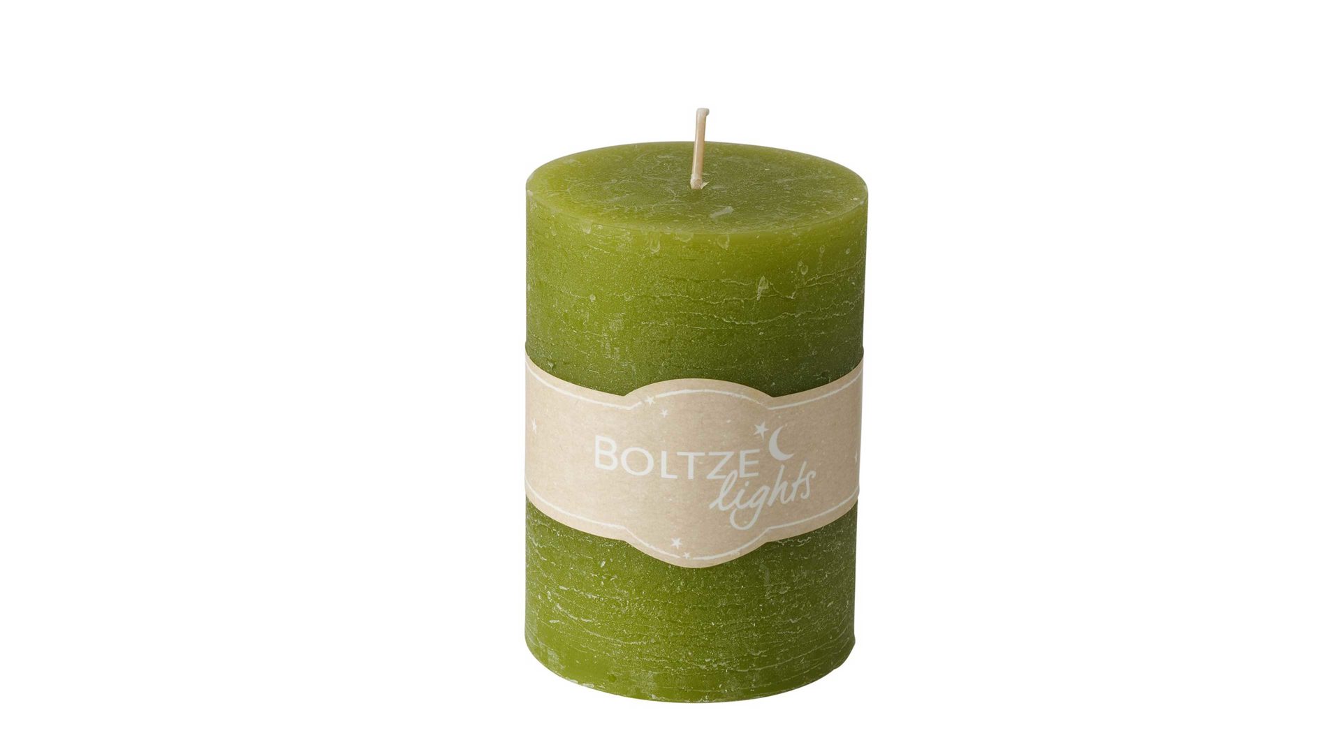 Kerze Boltze aus Wachs in Hellgrün Stumpenkerze Basic Olivgrün – Höhe ca. 10 cm