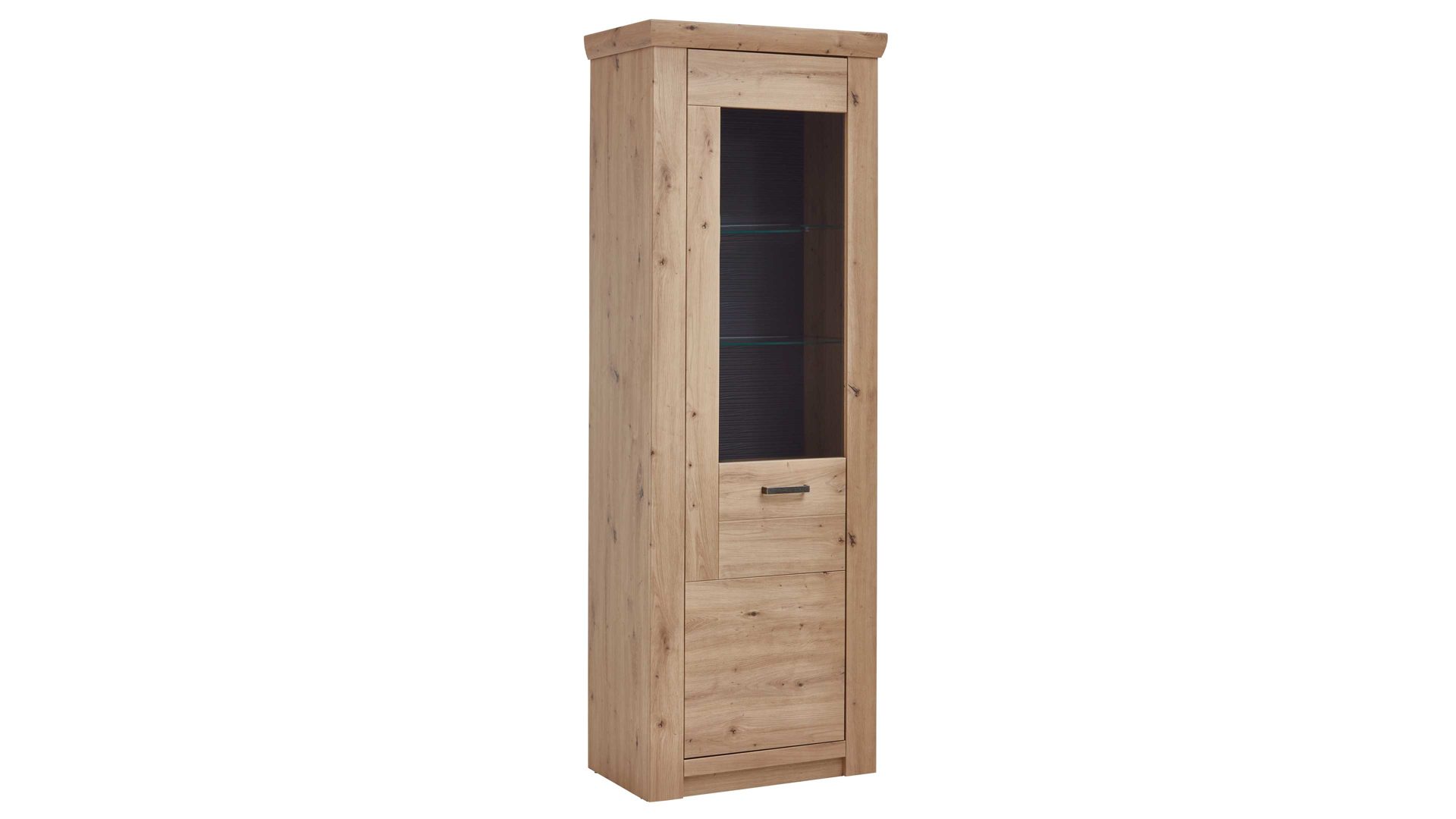 Vitrine Mca furniture aus Holz in Holzfarben Wohnprogramm Meran - Vitrine Balkeneiche & Anthrazit – eine Tür, Höhe ca. 211 cm