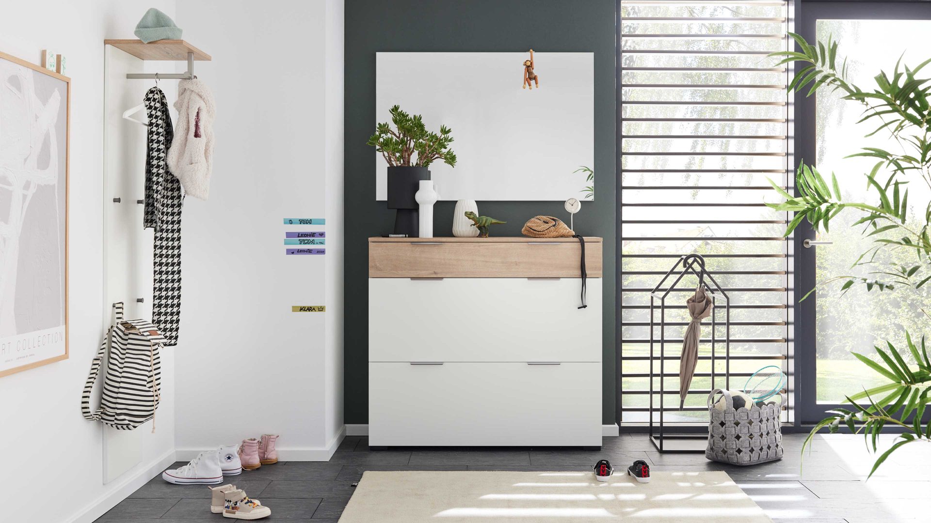 Garderoben-Set Interliving aus Holz in Weiß Interliving Garderobe Serie 6012 - Garderoben-Set weißer Mattlack & Steineiche - dreiteilig