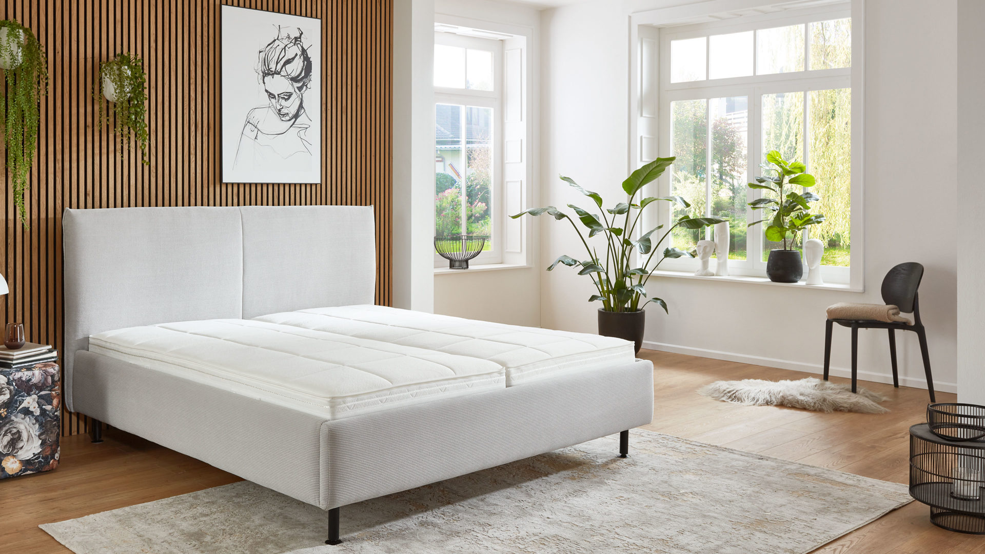 Polsterbett comfortmaster besser sitzen, liegen, leben aus Stoff in Hellgrau Comfortmaster Polsterbett Serie OC-PB23104 silberfarbener Feincord – Liegefläche ca. 180 x 200 cm