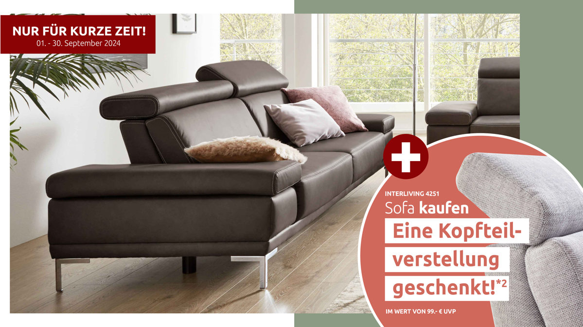 Zweisitzer Interliving aus Leder in Dunkelgrau Interliving Sofa Serie 4251 – Zweisitzer 12202 mit Sitztiefenverstellung Breite ca. 250 cm - dunkelgraues Leder Vintage grey & Metallfüße