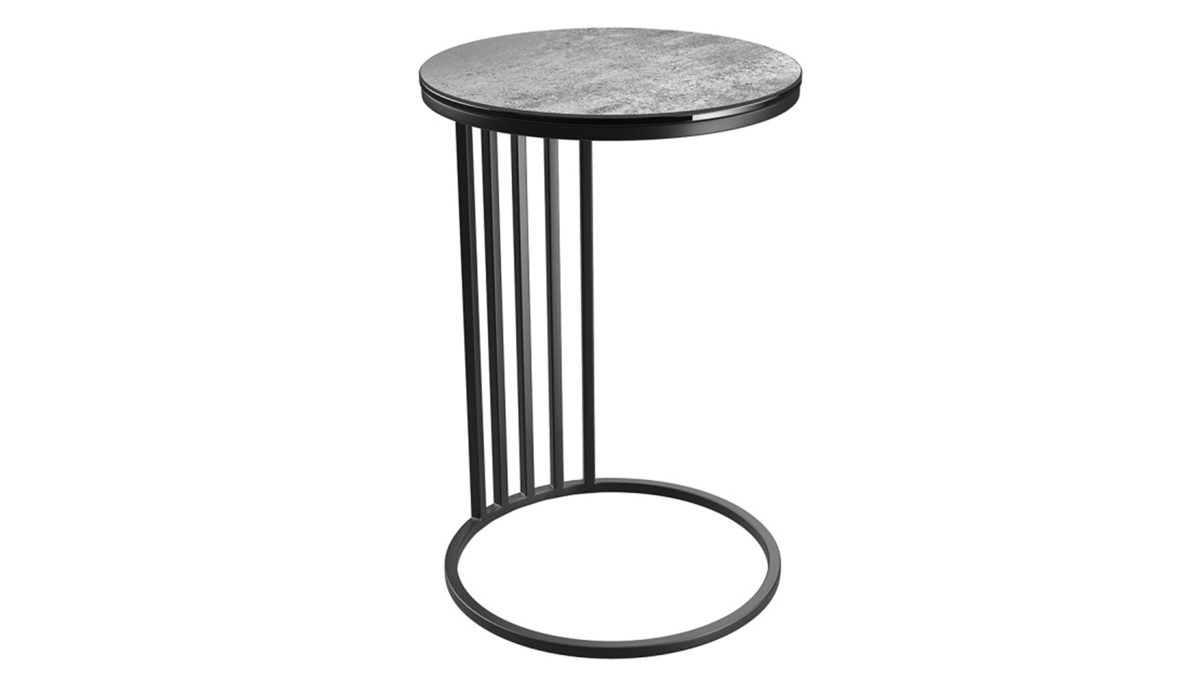 Beistelltisch Interliving aus Keramik in Hellgrau Interliving Couchtisch Serie 6220 - Beistelltisch ET068SI silberfarbene Keramik & schwarzer Stahl  - Durchmesser ca. 40 cm