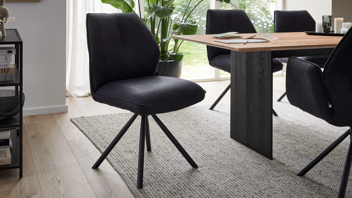 Vierfußstuhl Interliving aus Kunstfaser in Schwarz Interliving Esszimmer Serie 5116 – Polsterstuhl carbonschwarze Mikrofaser Night & schwarzes Gestell F37