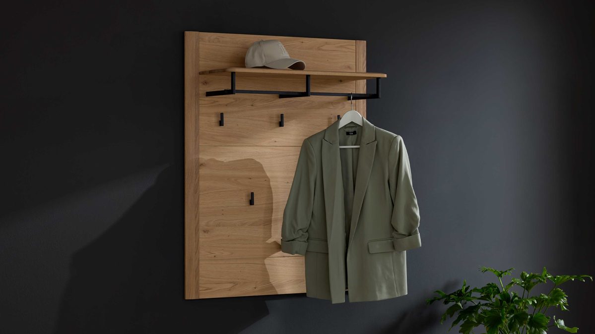 Wandgarderobe Interliving aus Holz in Holzfarben Interliving Garderoben Serie 6014 - Wandgarderobe Wildeiche - ca. 90 x 111 cm