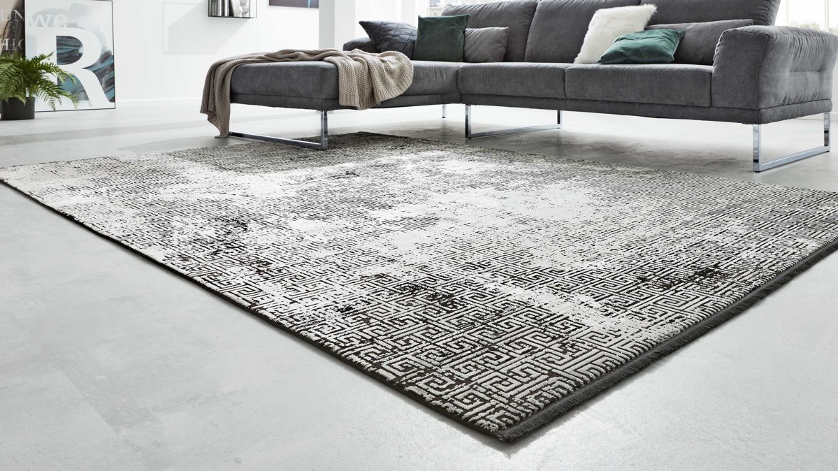 Handwebteppich Interliving aus Mischgewebe in Schwarz Interliving Teppich Serie L-8620 Mischgewebe - ca. 140 x 200 cm