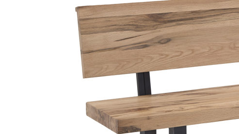 Bank WOODS & TRENDS aus Holz in Holzfarben WOODS & TRENDS Vintage-Dining - Holzbank mit Rückenlehne geölte Balkeneiche & Roheisen – Länge ca. 200 cm