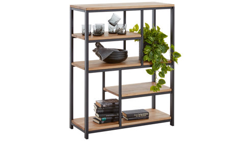 Regal WOODS & TRENDS aus Holz in Holzfarben WOODS & TRENDS Vintage-Dining - Regal Balkeneiche & geschwärztes Roheisen – Länge ca. 85 cm