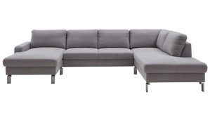Ecksofa SOFAkultur aus Stoff in Hellgrau SOFAkultur Programm SK 239 - Ecksofa hellgraues Flachgewebe Mono & Metallfüße 222 - Stellfläche ca. 336 x 220 cm