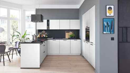 Einbauküche culineo® aus Holz in Weiß Culineo® Einbauküche C615 mit Einbaugeräten Weiß & Schiefergrau - Stellfläche ca. 245 x 246 cm