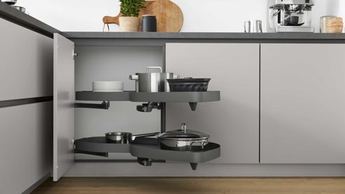 Einbauküche culineo® aus Holz in Hellgrau Culineo® Einbauküche C615 mit Einbaugeräten Seiden- & Schiefergrau - Stellfläche ca. 240 x 270 cm