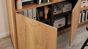 Einbauküche Interliving aus Holz in Dunkelgrau Interliving Küche Serie 3093 mit separater Homeoffice-Lösung Graphit & Eiche Venture - dreizeilig