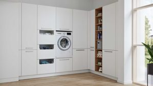 Einbauküche Interliving aus Holz in Weiß Interliving Küche Serie 3095 - Hauswirtschaftsraum Mattweiß & Chalet Eiche