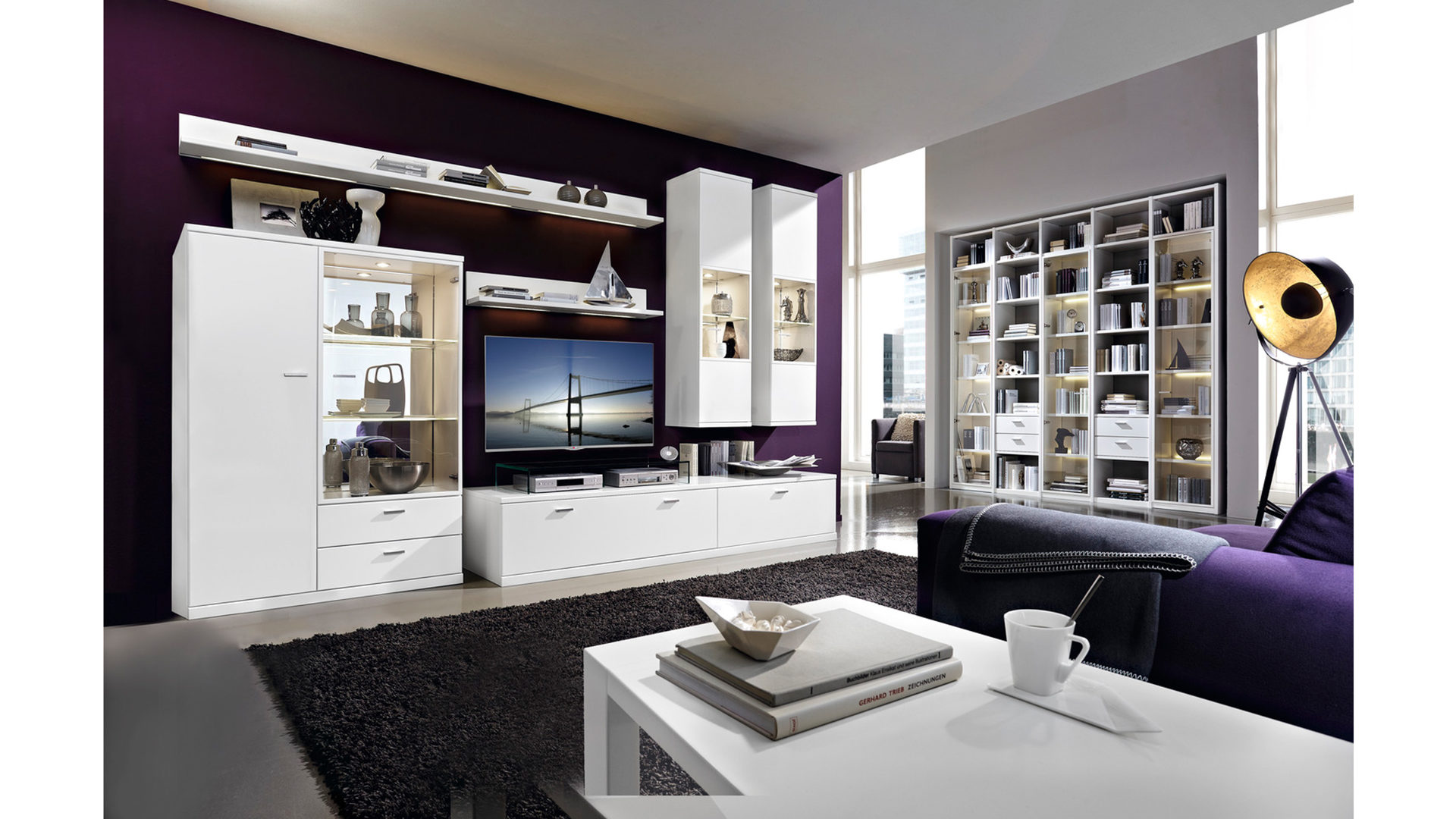 Regal Rietberger möbelwerke | rmw aus Holz in Weiß Vancouver Wohnregal mattweiße Lackoberflächen – ca. 242 x 250 cm