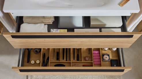 Badmöbel-Set Interliving aus Holz in Holzfarben Interliving Bad Serie 3730 - Badmöbel-Set mit Keramikbecken Eiche Sierra & Weiß