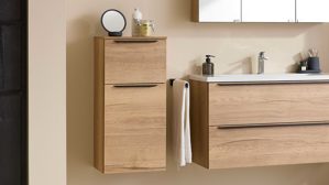 Hängeschrank Interliving aus Holz in Holzfarben Interliving Bad Serie 3730 - Hängeschrank Eiche Sierra - eine Tür & ein Auszug, Höhe ca. 86 cm