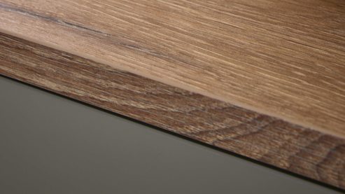 Badmöbel-Set Interliving aus Holz in Grau Interliving Bad Serie 3715 - Gästebadlösung mit beleuchtetem Spiegel Taupegrau, Viking Oak & Weiß - eine Tür, Breite ca. 50 cm