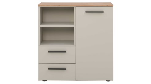 Kombikommode Interliving aus Holz in Hellgrau Interliving Jugendzimmer Serie 1702 - Kommode Sandgrau & Artisan Eiche - eine Tür, zwei Schubladen, Breite ca. 92 cm