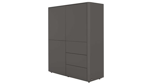 Highboard Interliving aus Holz in Dunkelgrau Interliving Wohnzimmer Serie 2035 - Highboard dunkelgrauer Mattlack - drei Schubladen, drei Türen