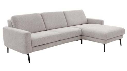 Ecksofa Interliving aus Leder Stoff in Hellgrau Interliving Sofa Serie 4066 – Ecksofa granitfarbener Webstoff Lian & schwarze Metallfüße – Stellfläche ca. 267 x 169 cm
