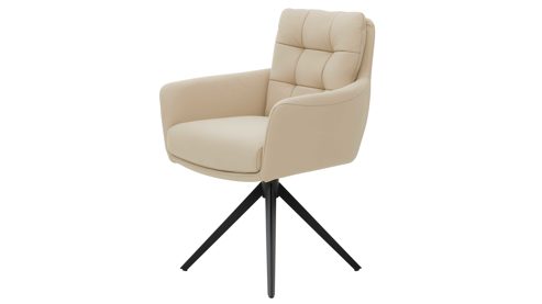 Vierfußstuhl Interliving aus Leder in Beige Interliving Esszimmer Serie 5116 – Armlehnstuhl mit Motion- & Drehfunktion cremeweißes Leder Cloud & schwarzes Gestell F37