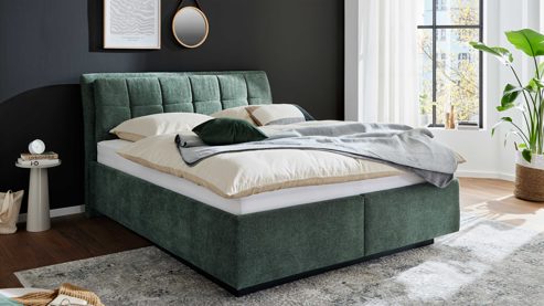 Polsterbett Interliving aus Stoff in Grün Interliving Bettensystem Serie 1420 - Polsterbett moosgrüne Chenille Toni - Liegefläche ca. 180 x 200 cm
